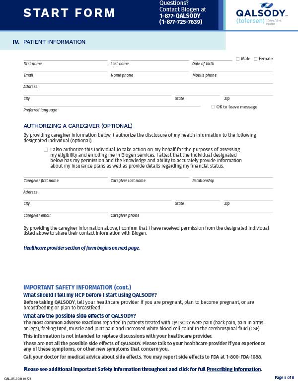QalsodyTM enrollment form