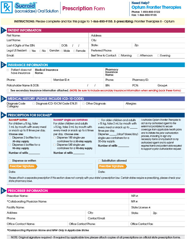 Sucraid Enrollment Forms | Optum Frontier Therapies